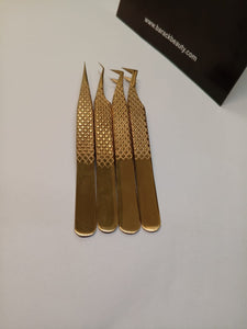 Eyelash Tweezers Gold Plated Color Professional Use Only